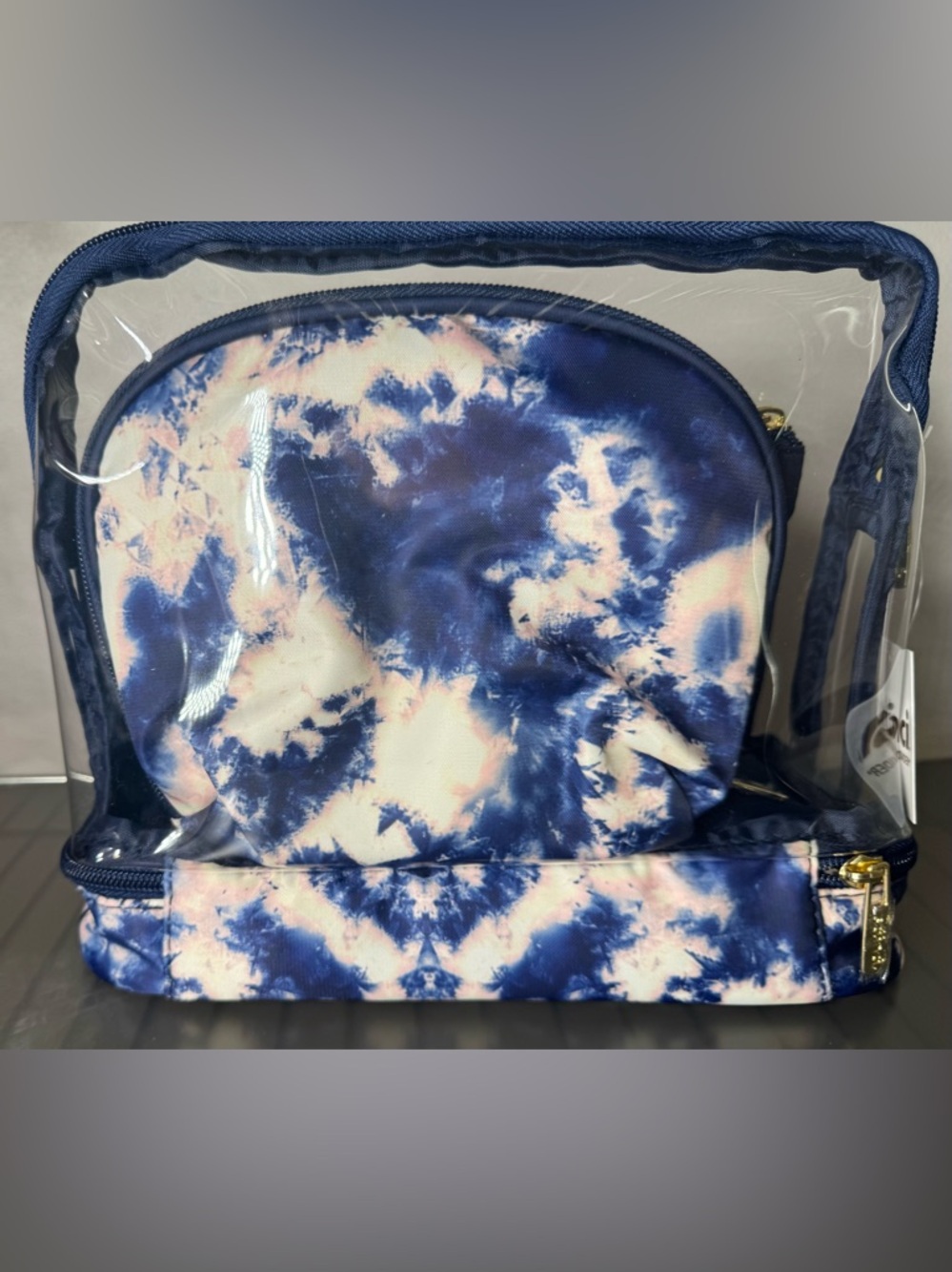 scünci Tie-Dye Clear Cosmetic Bag Set 3pc clear zippered sturdy case boho - Picture 4 of 7